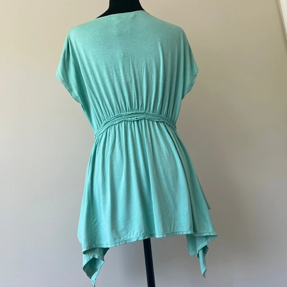 Max Studio Mint Green V-Neck Asymmetrical Cinched Waist Top Women’s Size M NWT - Picture 3 of 5